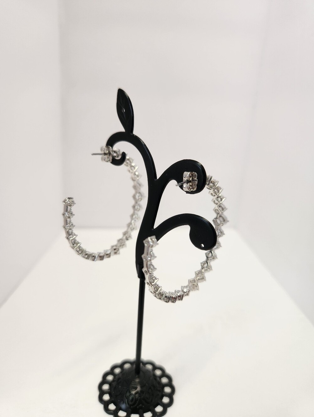 Eliot Danori Silver Hoop Earrings with White Crystals - Picture 5 of 13